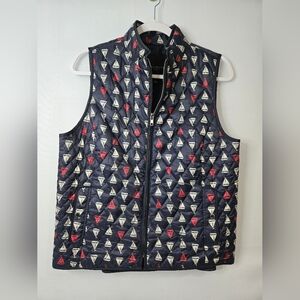 Talbots Navy Nautical Patterned Quilted Vest Women's Size Medium Petite